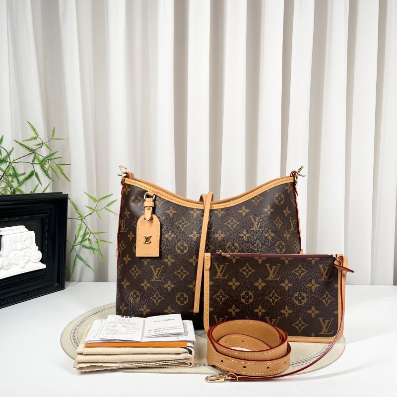 LV路易威登 26年2月票 芯片款 Carryall PM小號子母包 經典老花滿印購物袋 塗層帆布拼牛皮飾邊 手提單肩包托特包 女款 棕色-8