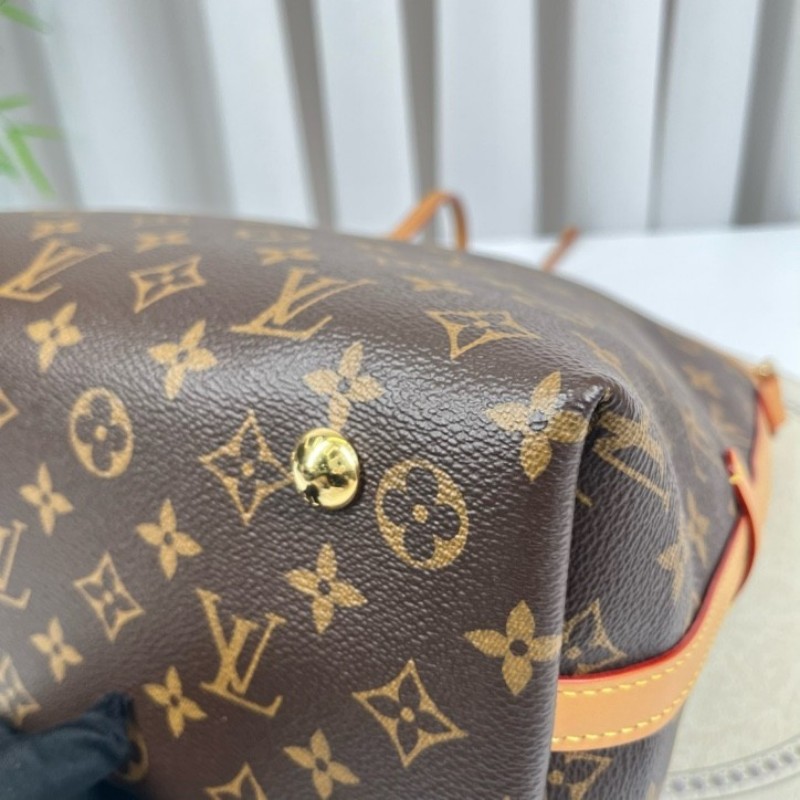 LV路易威登 26年2月票 芯片款 Carryall PM小號子母包 經典老花滿印購物袋 塗層帆布拼牛皮飾邊 手提單肩包托特包 女款 棕色-10