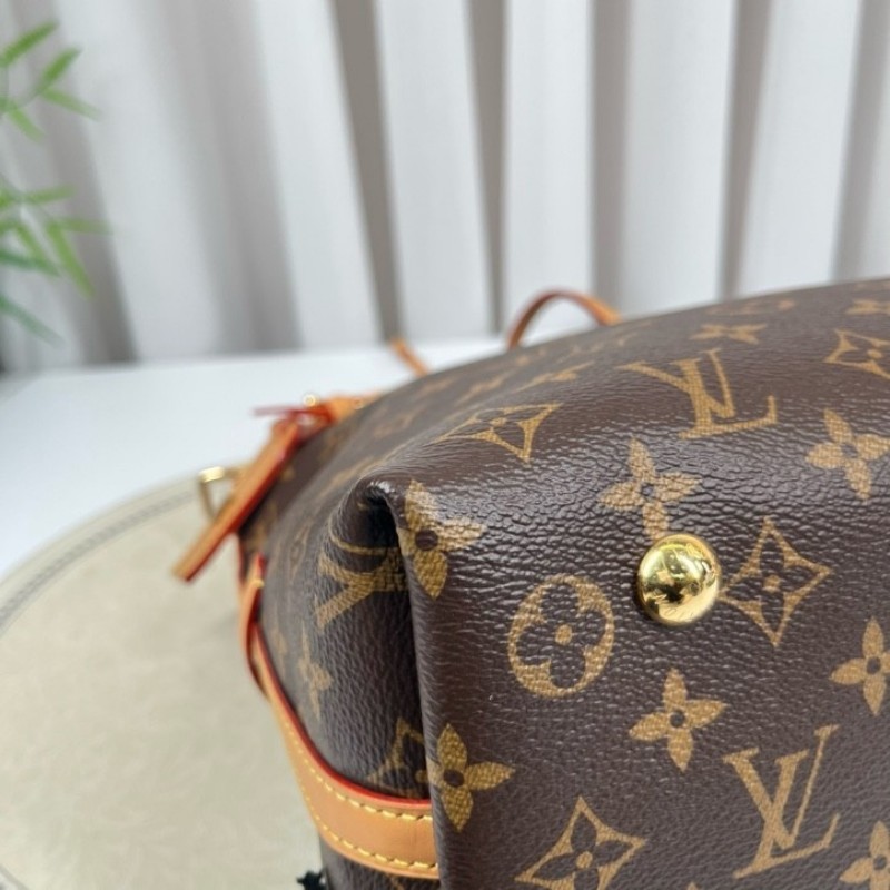 LV路易威登 26年2月票 芯片款 Carryall PM小號子母包 經典老花滿印購物袋 塗層帆布拼牛皮飾邊 手提單肩包托特包 女款 棕色-12