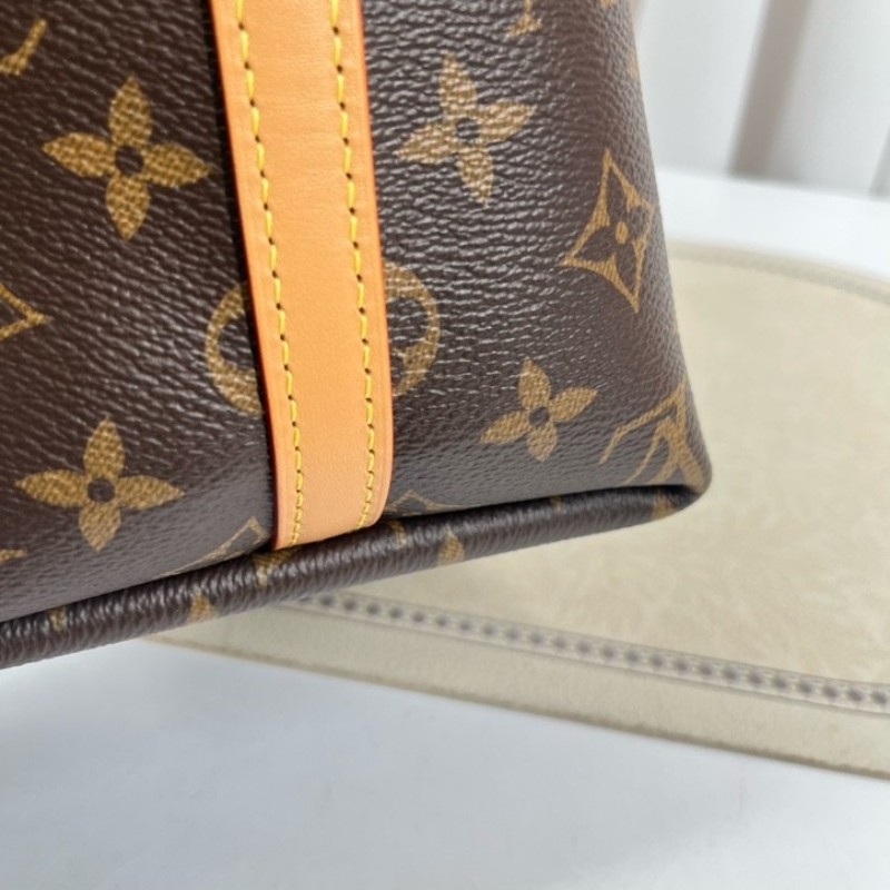 LV路易威登 26年2月票 芯片款 Carryall PM小號子母包 經典老花滿印購物袋 塗層帆布拼牛皮飾邊 手提單肩包托特包 女款 棕色-14