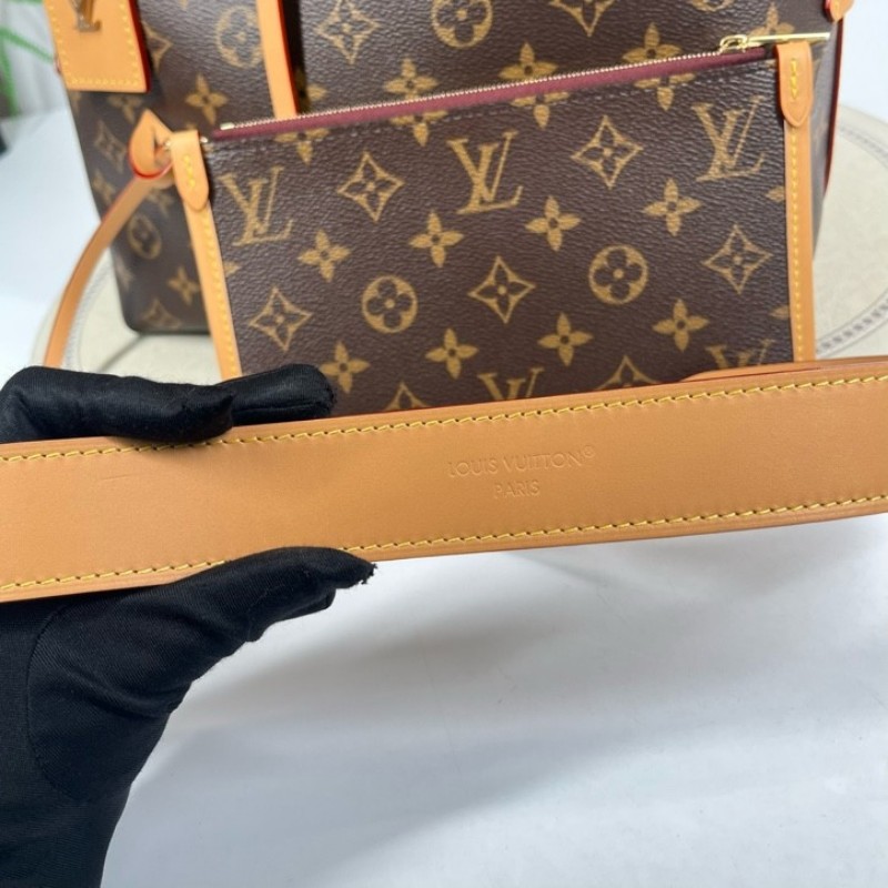 LV路易威登 26年2月票 芯片款 Carryall PM小號子母包 經典老花滿印購物袋 塗層帆布拼牛皮飾邊 手提單肩包托特包 女款 棕色-17