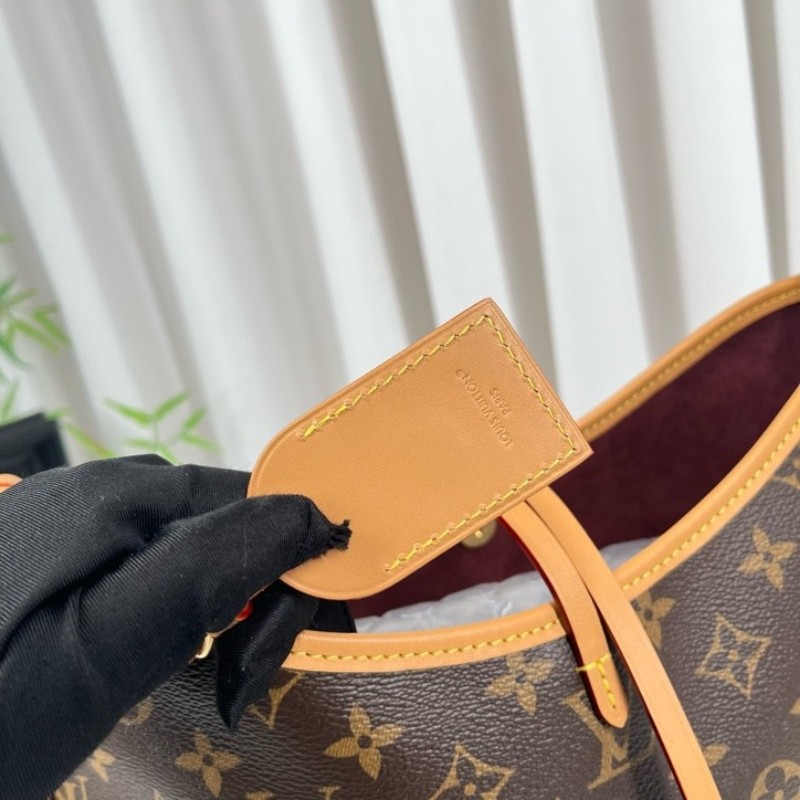 LV路易威登 26年2月票 芯片款 Carryall PM小號子母包 經典老花滿印購物袋 塗層帆布拼牛皮飾邊 手提單肩包托特包 女款 棕色-20