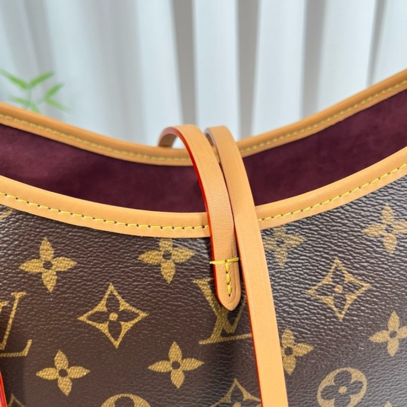 LV路易威登 26年2月票 芯片款 Carryall PM小號子母包 經典老花滿印購物袋 塗層帆布拼牛皮飾邊 手提單肩包托特包 女款 棕色-23