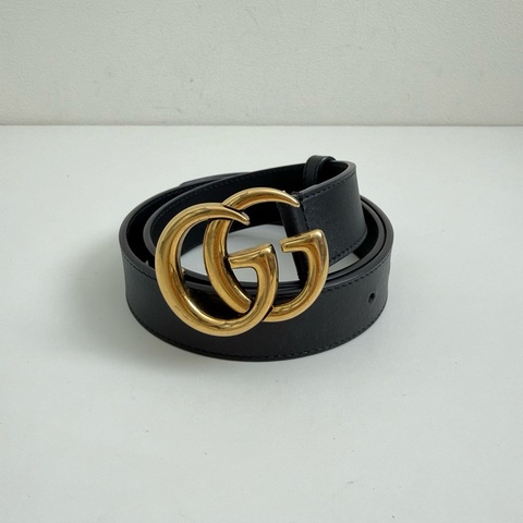 GUCCI/古馳 黑色腰帶 金扣