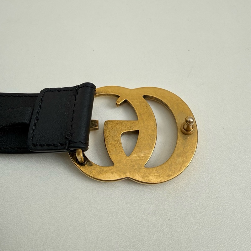 GUCCI/古馳 黑色腰帶 金扣-4