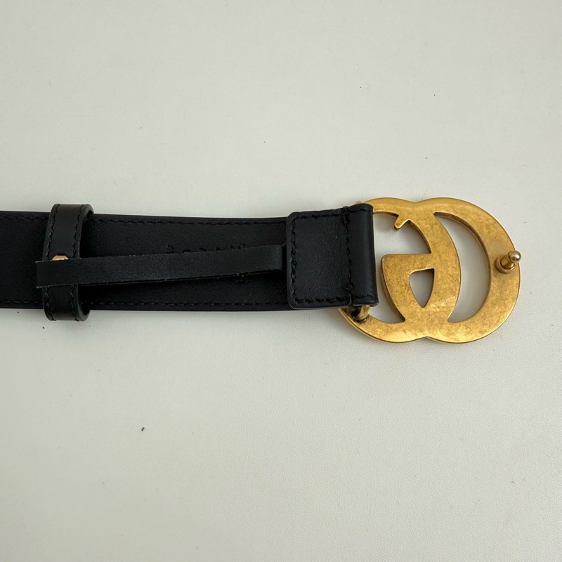 GUCCI/古馳 黑色腰帶 金扣-5