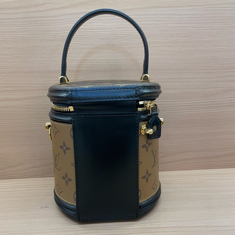 NO:C58 lv路易威登 Cannes焦糖老花发财桶 牛皮 中號 芯片款 手提单肩斜挎包 有塵袋 無盒子-1