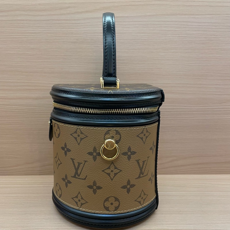 NO:C58 lv路易威登 Cannes焦糖老花发财桶 牛皮 中號 芯片款 手提单肩斜挎包 有塵袋 無盒子-2