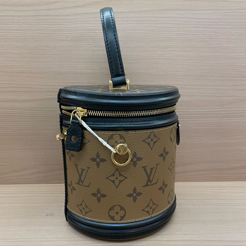 NO:C58 lv路易威登 Cannes焦糖老花发财桶 牛皮 中號 芯片款 手提单肩斜挎包 有塵袋 無盒子-3