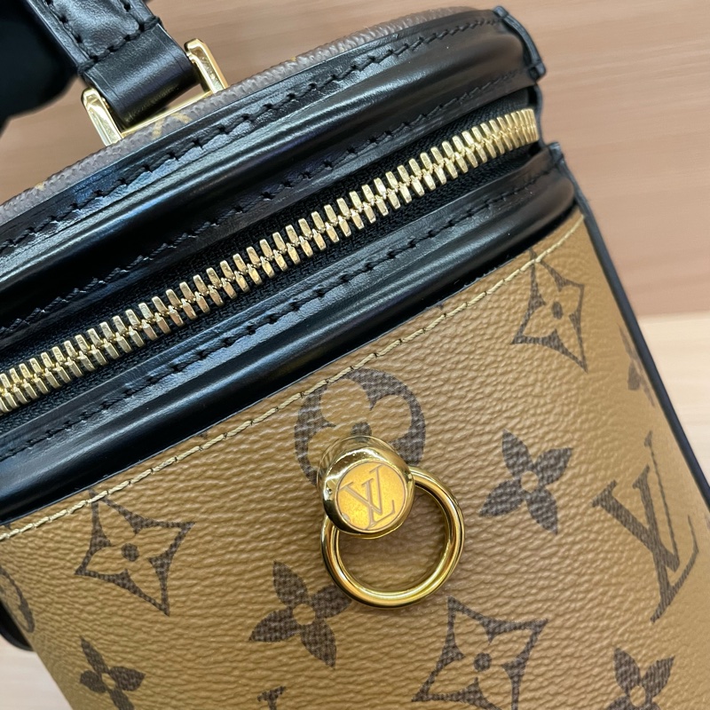 NO:C58 lv路易威登 Cannes焦糖老花发财桶 牛皮 中號 芯片款 手提单肩斜挎包 有塵袋 無盒子-8