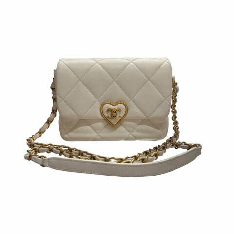 CHANEL 23S HEART CLASSIC FLAP Cross Body Bag White GHW