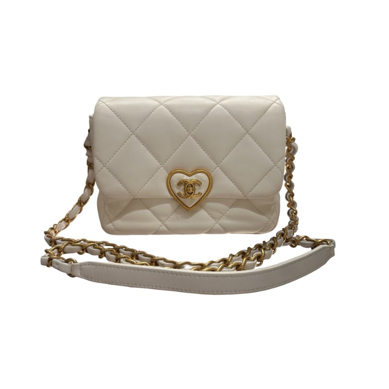 CHANEL 23S HEART CLASSIC FLAP Cross Body Bag White GHW-0