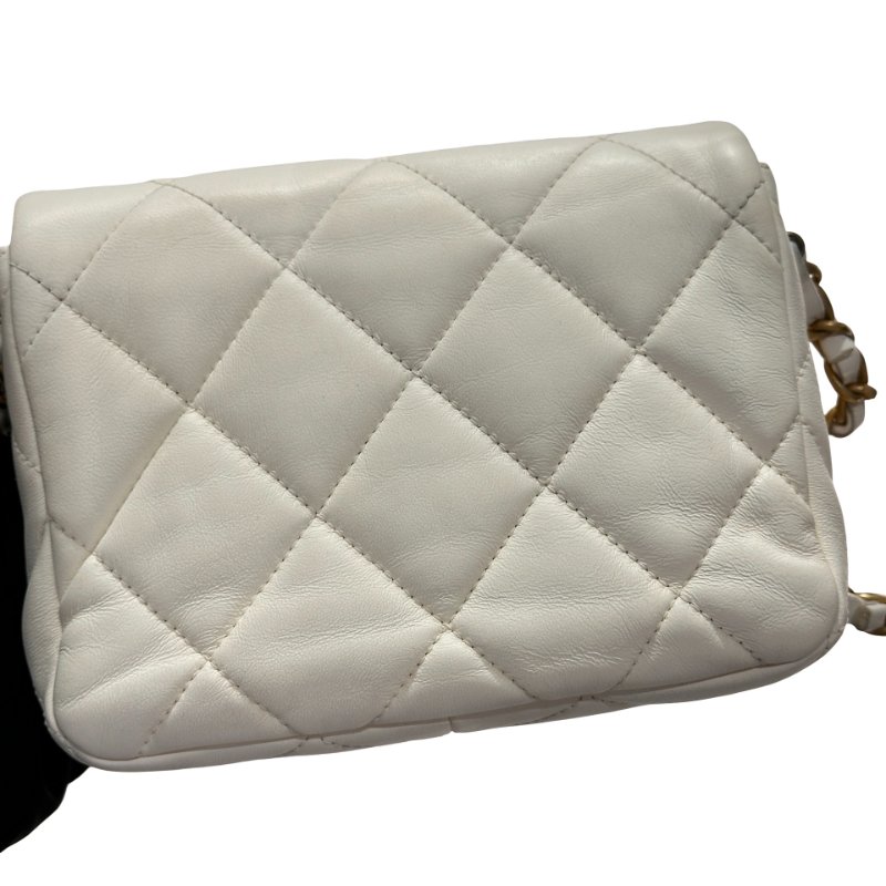 CHANEL 23S HEART CLASSIC FLAP Cross Body Bag White GHW-3