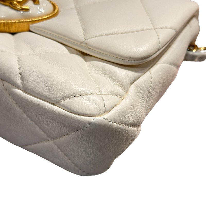 CHANEL 23S HEART CLASSIC FLAP Cross Body Bag White GHW-6