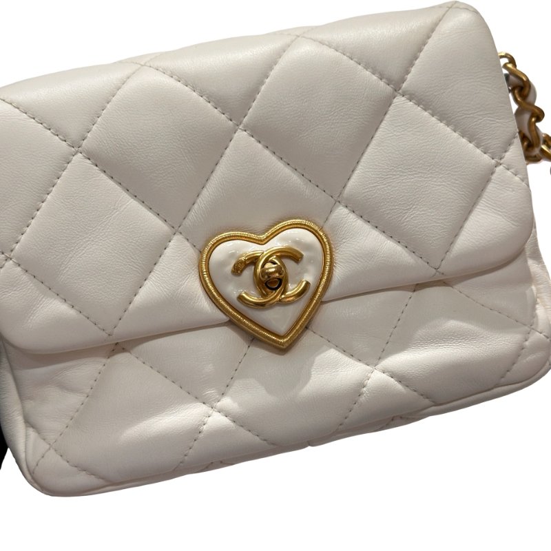 CHANEL 23S HEART CLASSIC FLAP Cross Body Bag White GHW-11