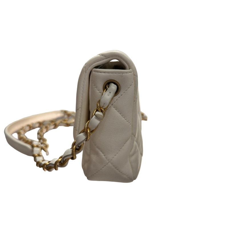 CHANEL 23S HEART CLASSIC FLAP Cross Body Bag White GHW-12