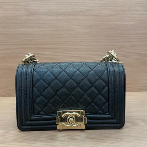 NO：C7 CHANEL 香奈儿 Leboy小号 2017年 23開黑金链条包 黑色荔枝皮 经典菱格纹 有塵袋 無卡 無盒子