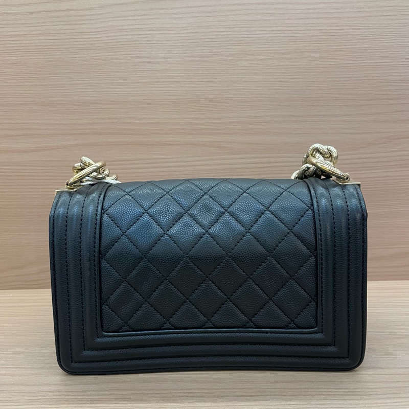 NO：C7 CHANEL 香奈儿 Leboy小号 2017年 23開黑金链条包 黑色荔枝皮 经典菱格纹 有塵袋 無卡 無盒子-1