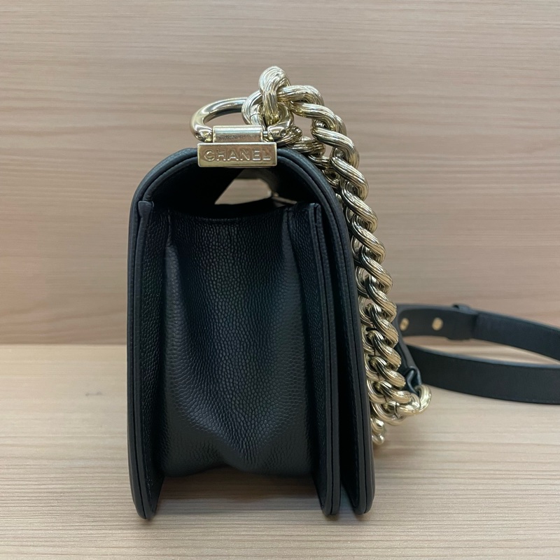 NO：C7 CHANEL 香奈儿 Leboy小号 2017年 23開黑金链条包 黑色荔枝皮 经典菱格纹 有塵袋 無卡 無盒子-2