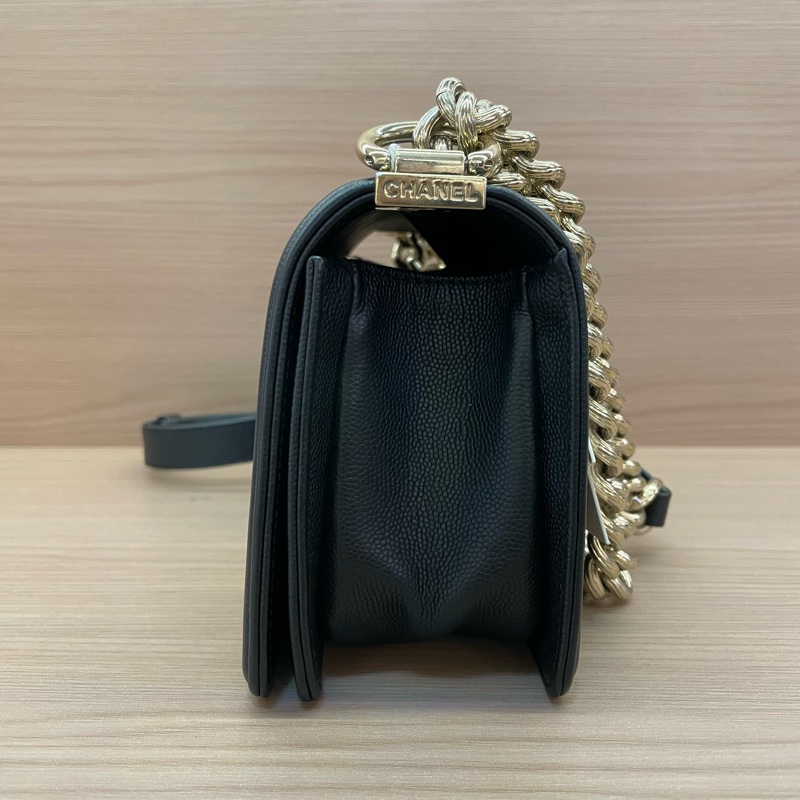 NO：C7 CHANEL 香奈儿 Leboy小号 2017年 23開黑金链条包 黑色荔枝皮 经典菱格纹 有塵袋 無卡 無盒子-3
