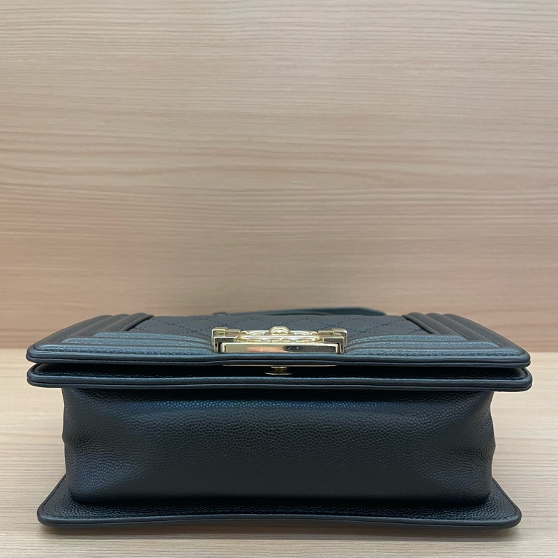 NO：C7 CHANEL 香奈儿 Leboy小号 2017年 23開黑金链条包 黑色荔枝皮 经典菱格纹 有塵袋 無卡 無盒子-4