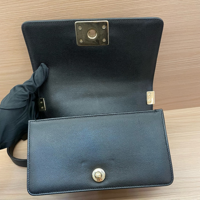 NO：C7 CHANEL 香奈儿 Leboy小号 2017年 23開黑金链条包 黑色荔枝皮 经典菱格纹 有塵袋 無卡 無盒子-5