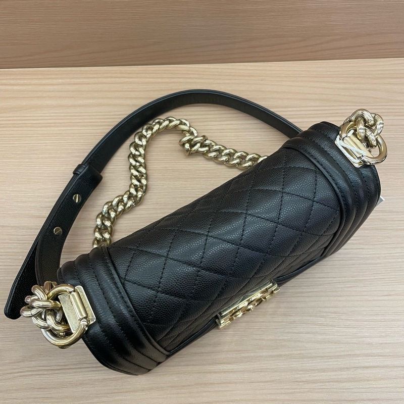 NO：C7 CHANEL 香奈儿 Leboy小号 2017年 23開黑金链条包 黑色荔枝皮 经典菱格纹 有塵袋 無卡 無盒子-6