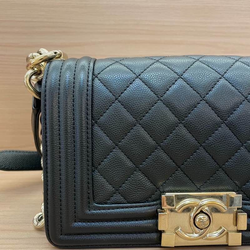 NO：C7 CHANEL 香奈儿 Leboy小号 2017年 23開黑金链条包 黑色荔枝皮 经典菱格纹 有塵袋 無卡 無盒子-7