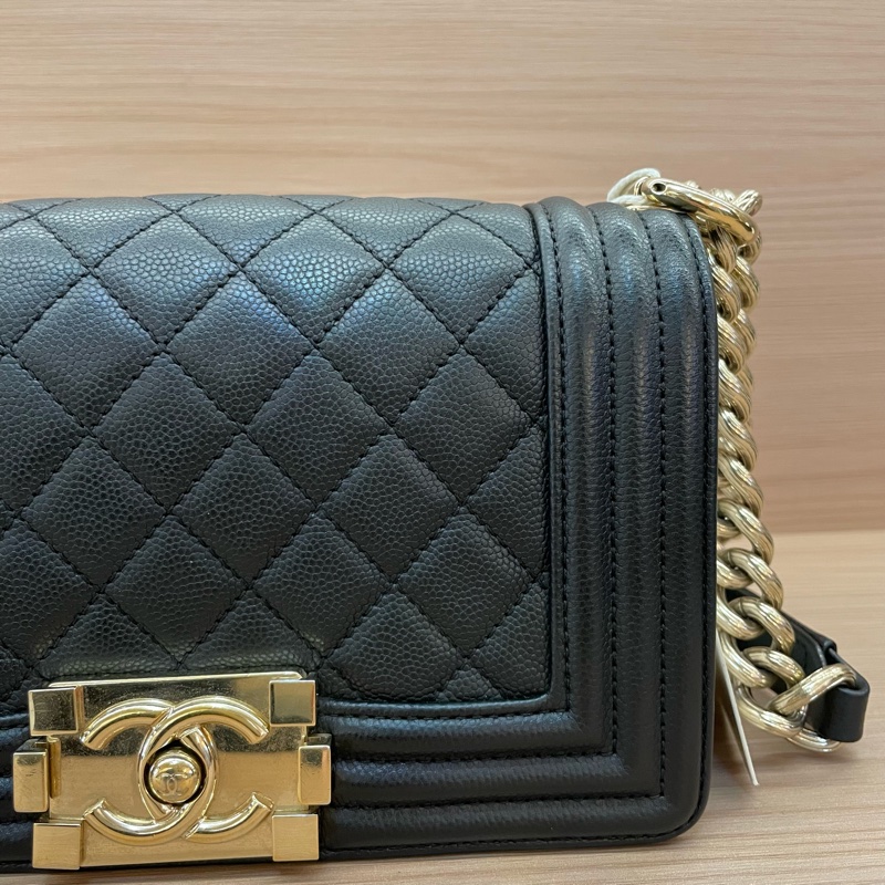 NO：C7 CHANEL 香奈儿 Leboy小号 2017年 23開黑金链条包 黑色荔枝皮 经典菱格纹 有塵袋 無卡 無盒子-8