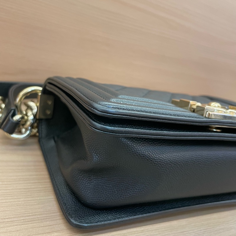 NO：C7 CHANEL 香奈儿 Leboy小号 2017年 23開黑金链条包 黑色荔枝皮 经典菱格纹 有塵袋 無卡 無盒子-9