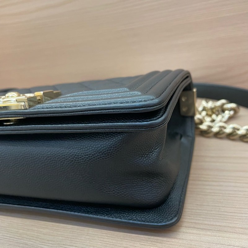 NO：C7 CHANEL 香奈儿 Leboy小号 2017年 23開黑金链条包 黑色荔枝皮 经典菱格纹 有塵袋 無卡 無盒子-10