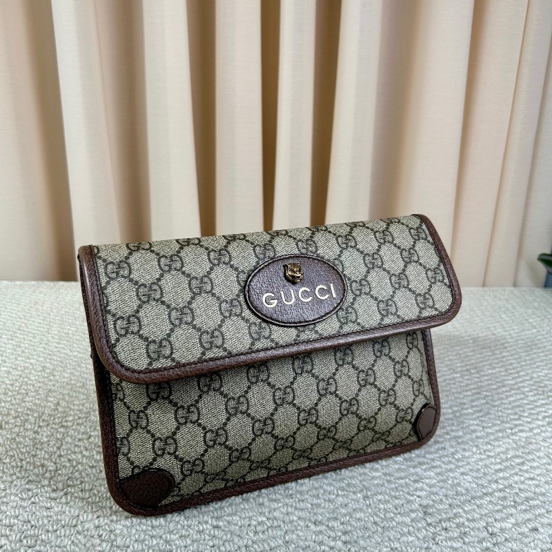 Gucci古馳老花虎頭腰包 經典老花配色 虎頭logo 特別有辨識度 肩帶紅綠配色 細節做工精緻 容量實用 日常出門很方便-2