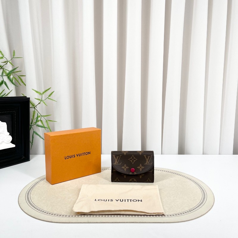 LV路易威登 老花短款豆豆錢包 經典老花配紅色內裡 有拉鏈隔層-0