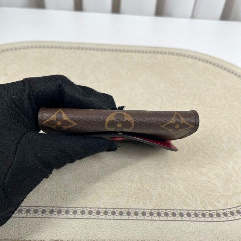 LV路易威登 老花短款豆豆錢包 經典老花配紅色內裡 有拉鏈隔層-4