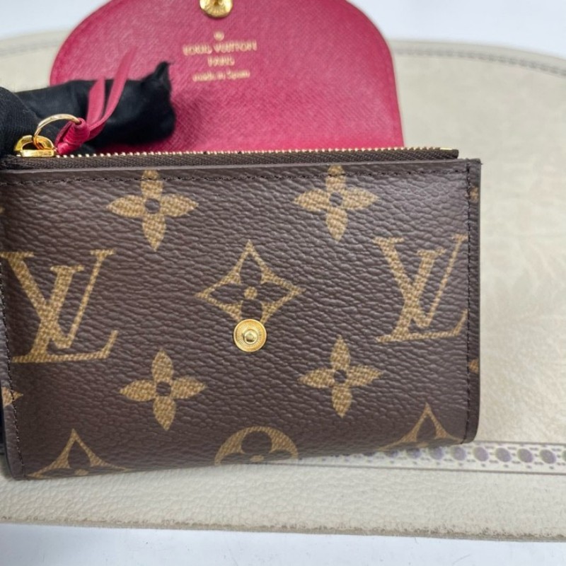 LV路易威登 老花短款豆豆錢包 經典老花配紅色內裡 有拉鏈隔層-14