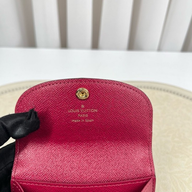 LV路易威登 老花短款豆豆錢包 經典老花配紅色內裡 有拉鏈隔層-15