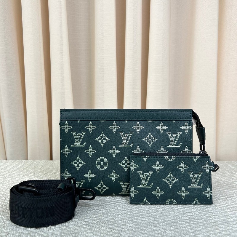 ghh hz LV路易威登深綠色Gaston二合一 老花滿印 可拆分使用 配肩帶和子袋 可單肩可斜挎 拉鍊順滑 內裡乾淨整潔 容量實用 日常通勤百搭-6