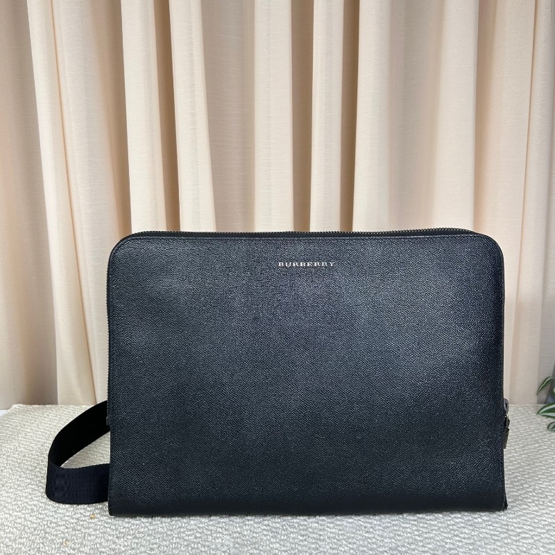 ghh hz 巴寶莉BURBERRY黑色公文包 內裡經典格紋 可單肩可斜挎 容量實用 適合商務通勤-0