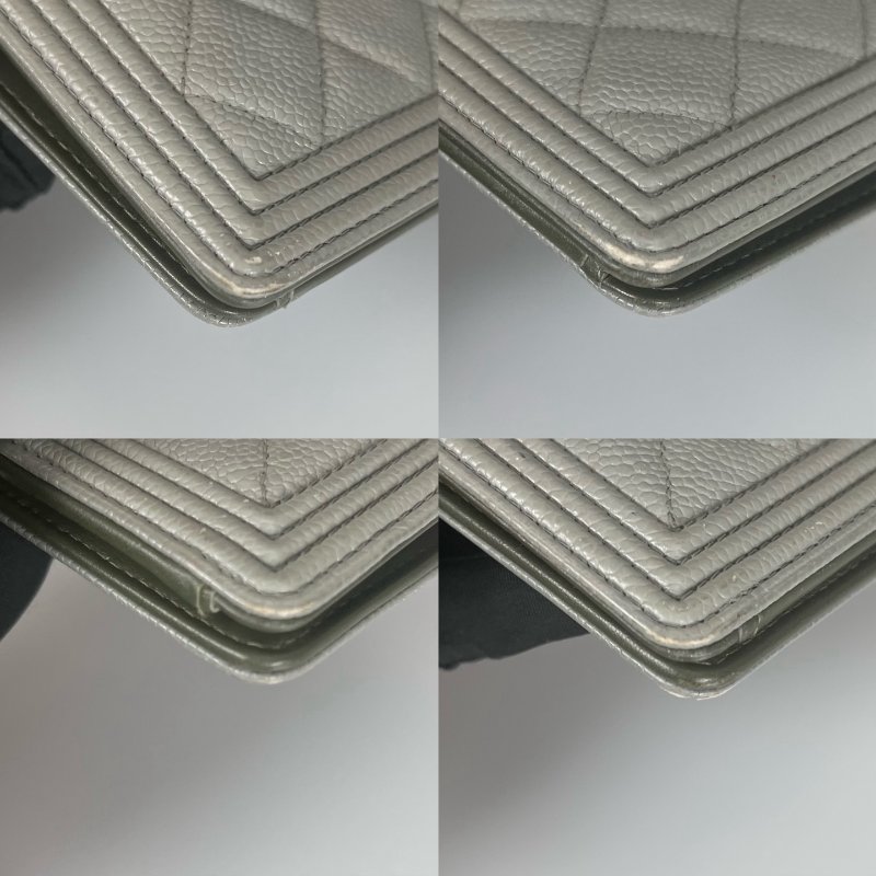 CHANEL BOY 對開長夾荔枝灰 保卡款22開-9