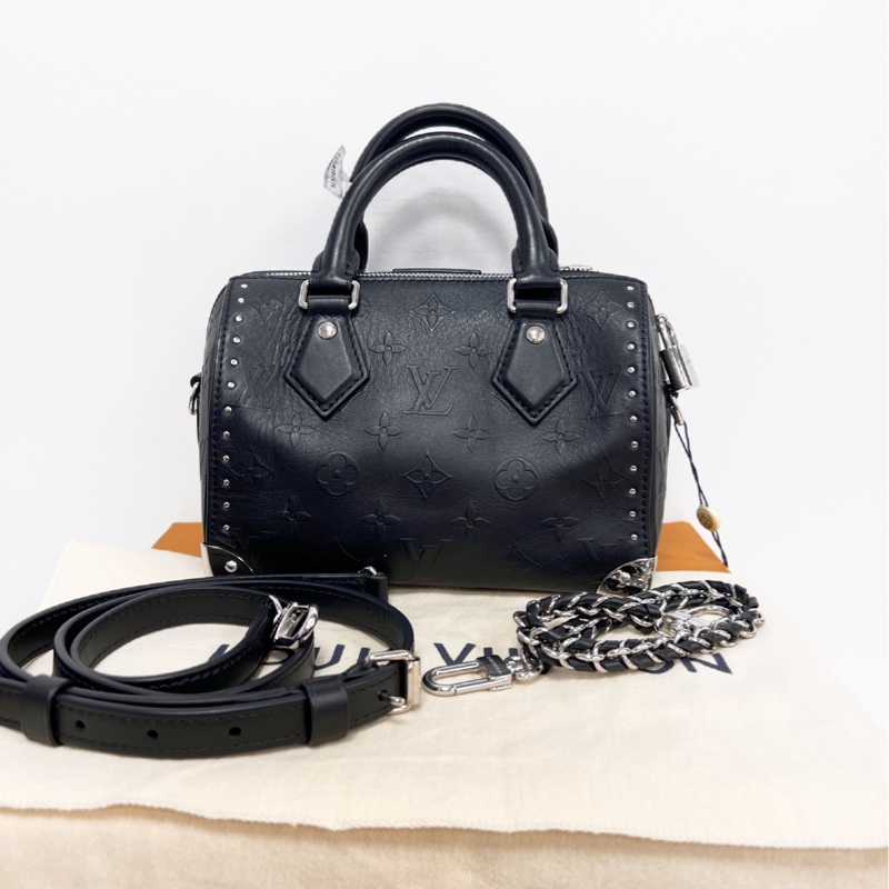 LV Speedy Trunk 20 黑銀鉚釘 芯片款 98新-1