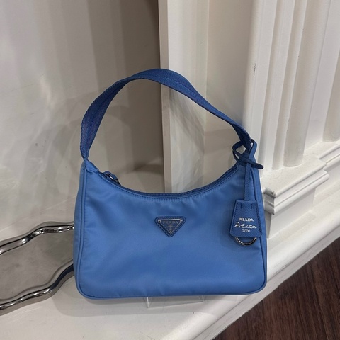 PRADA 1NE515 藍尼龍單肩HOBO包