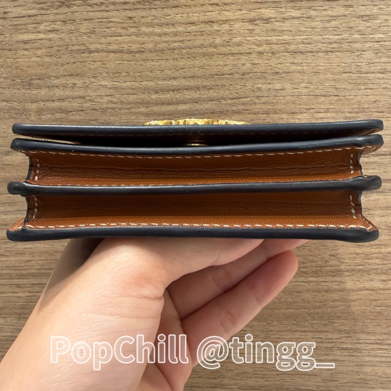 Celine 凱旋門印花PVC咖色牛皮Triomphe金釦下蓋卡片零錢包10M122DB7.04LU-13