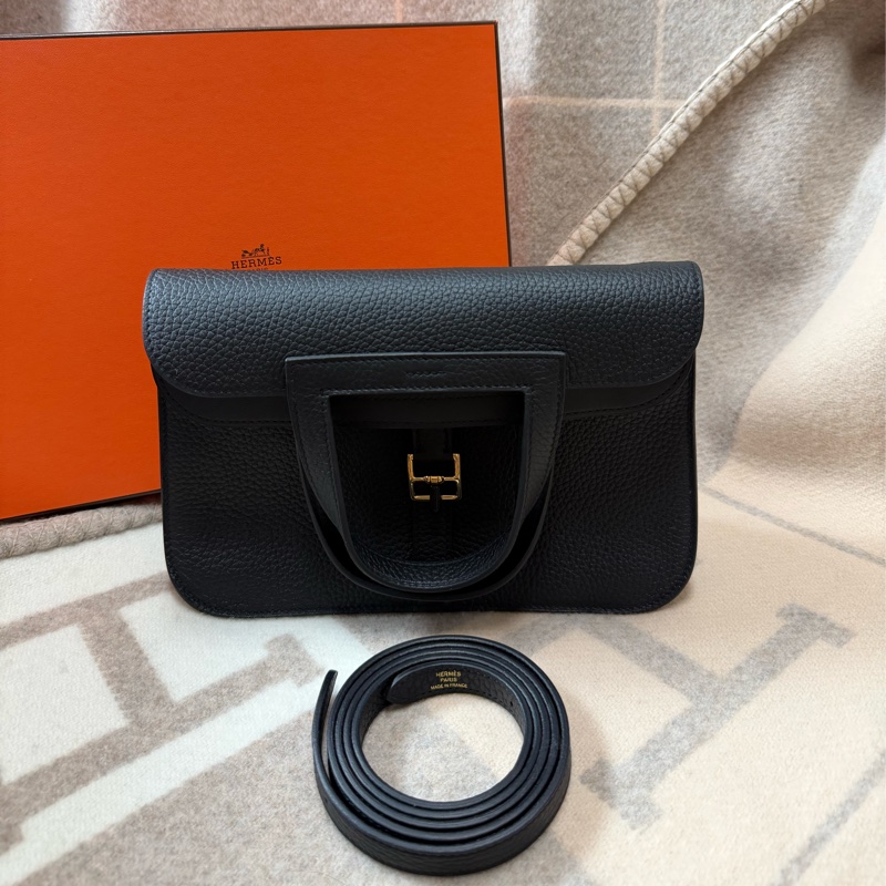 愛馬仕 Hermès HALZAN 25  黑色 金釦-0
