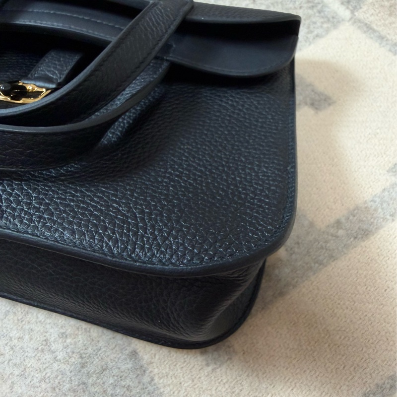 愛馬仕 Hermès HALZAN 25  黑色 金釦-6