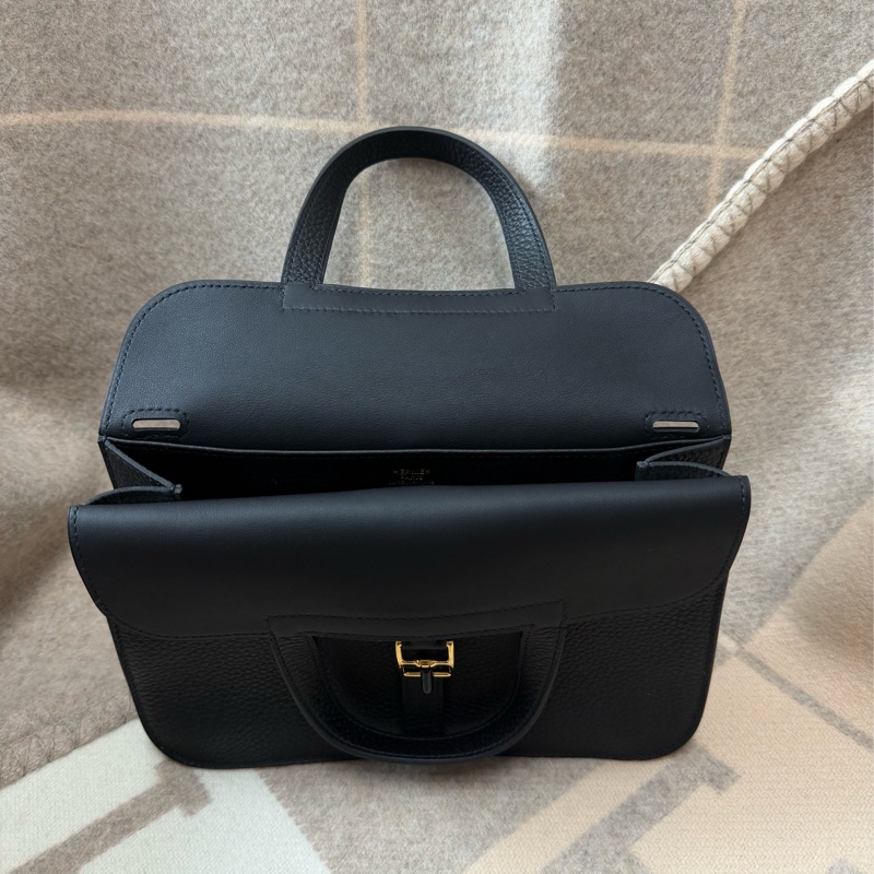 愛馬仕 Hermès HALZAN 25  黑色 金釦-10