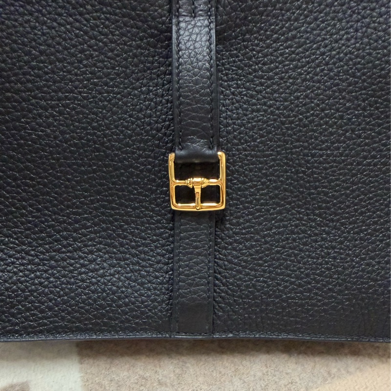愛馬仕 Hermès HALZAN 25  黑色 金釦-12