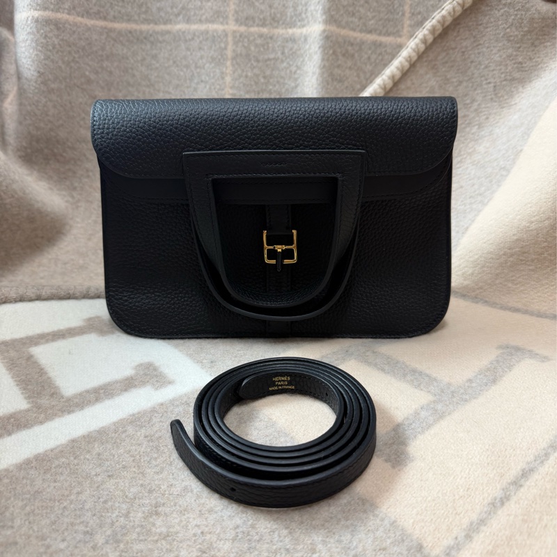 愛馬仕 Hermès HALZAN 25  黑色 金釦-16