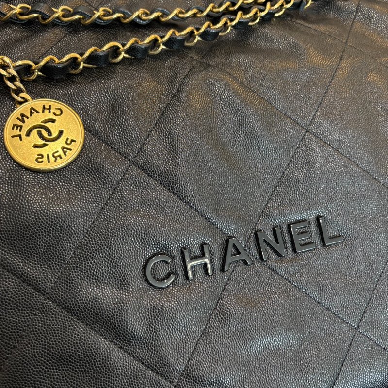 *SHIHNA名牌精品* CHANEL 22Bag 荔枝牛皮 中號黑字金鏈肩背包-4