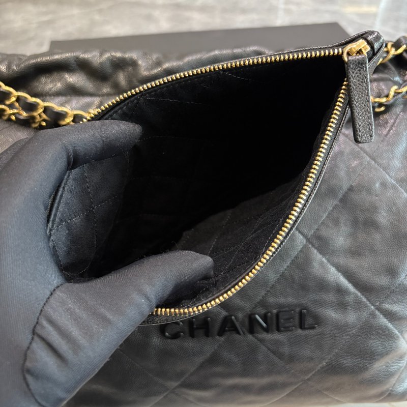 *SHIHNA名牌精品* CHANEL 22Bag 荔枝牛皮 中號黑字金鏈肩背包-9