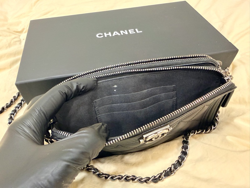 🔥超優惠賣場最低價🔥 Chanel Boy WOC 拿斜背 長夾 黑色牛皮 荔枝皮 魚子醬-9